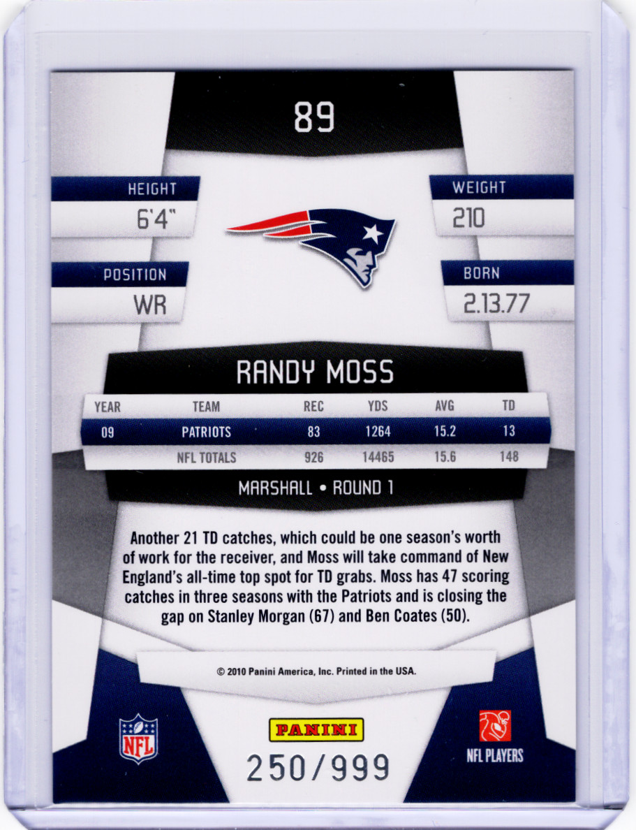 2010 Panini America, Inc. Certified Randy Moss #89 Platinum Red /999