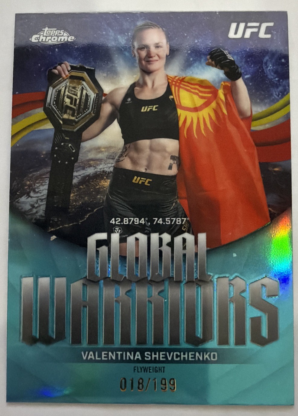 2026 Topps Chrome UFC Valentina Shevchenko 018/199 Aqua Global Warriors SP #GW-3