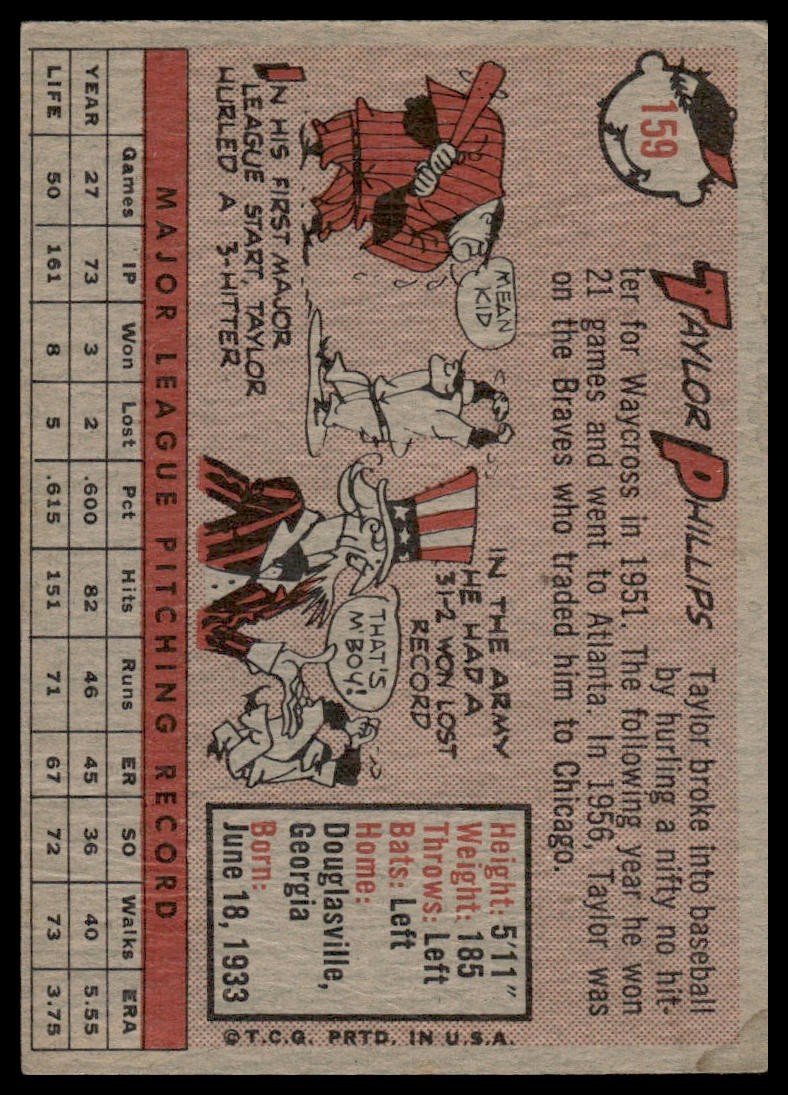 1958 Topps Taylor Phillips #159 Chicago Cubs – Very Good