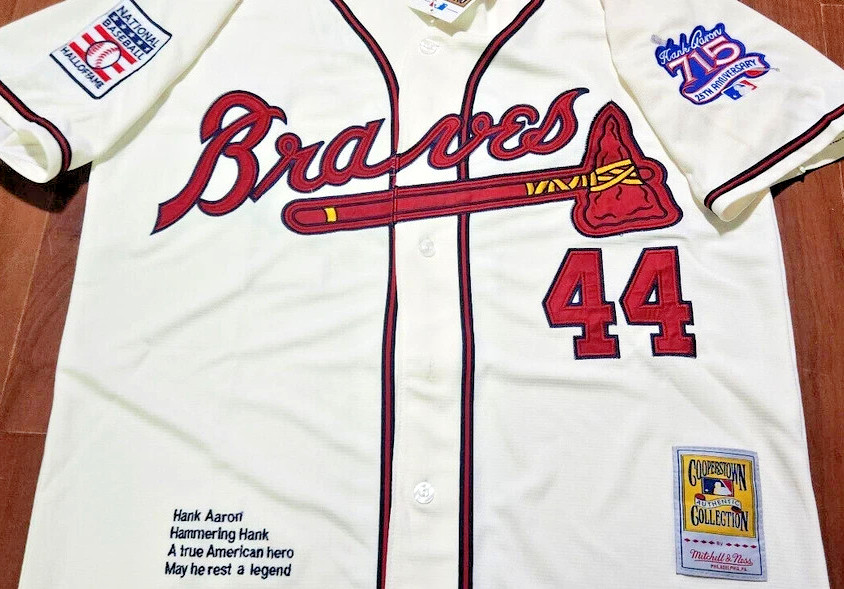 NEW RARE C ATLANTA BRAVES HANK AARON #44 Stitched Dual Patch STITCHED Jersey Ivo