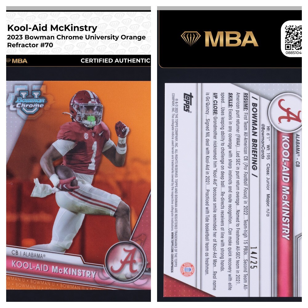 2023 Bowman Chrome U #70 Kool-Aid McKinstry ORANGE REFRACTOR ROOKIE /25 – MBA