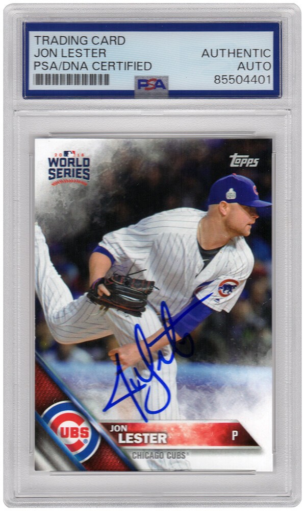 Jon Lester Signed Cubs 2016 Topps World Series Baseball Card #WS17 (PSA Slabbed)