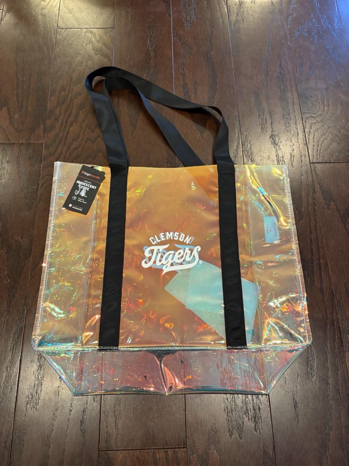Clemson Tigers Iridescent Large Tote Bag Easy to Clean 16.9 x 6.3 x 13 Inches