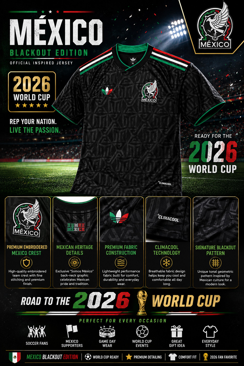 Mexico Word Cup Jersey adidas Men’s Jersey – Black/Black