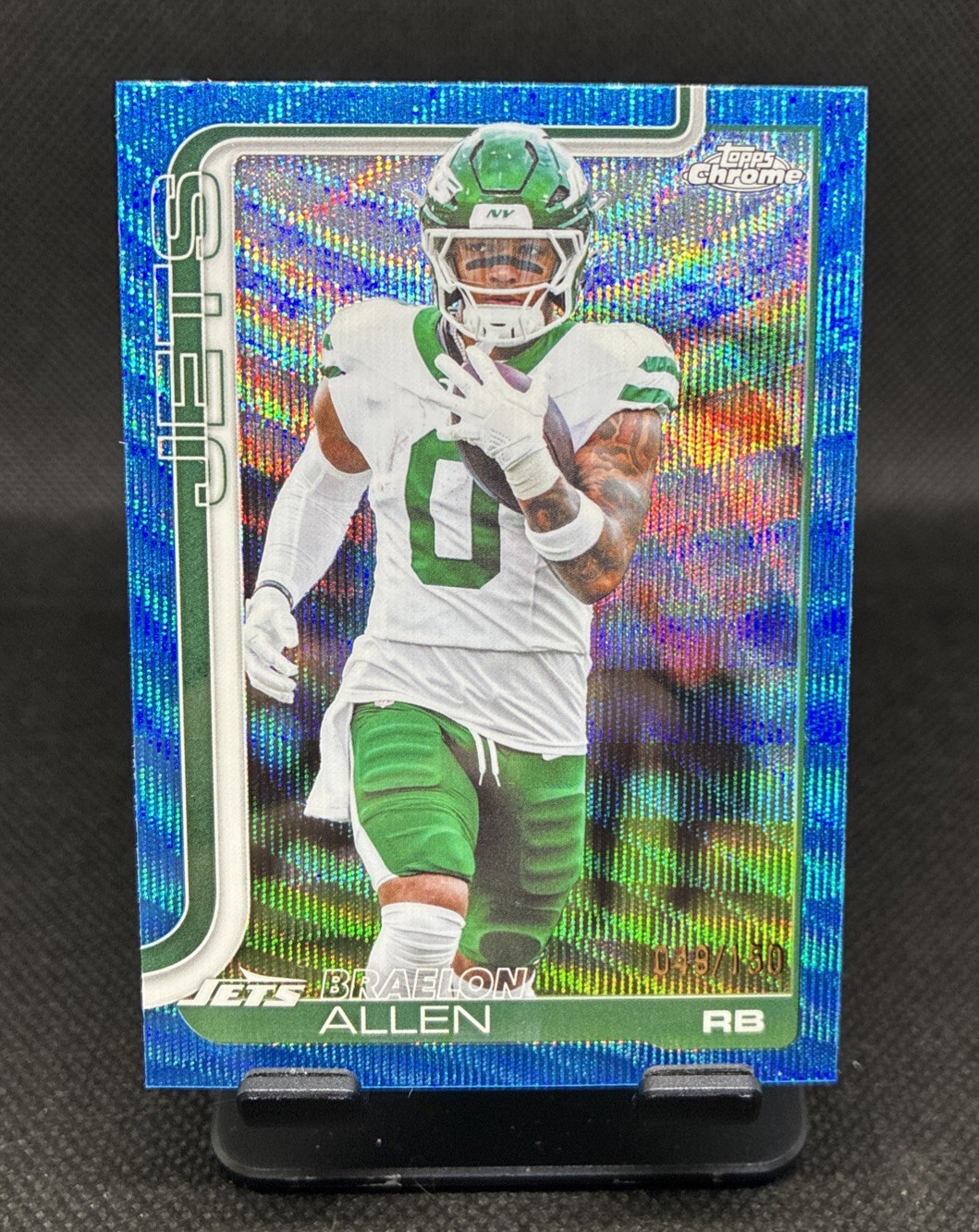 2025 Topps Chrome Football Braelon Allen #240 Blue Wave Refractor /150 Jets