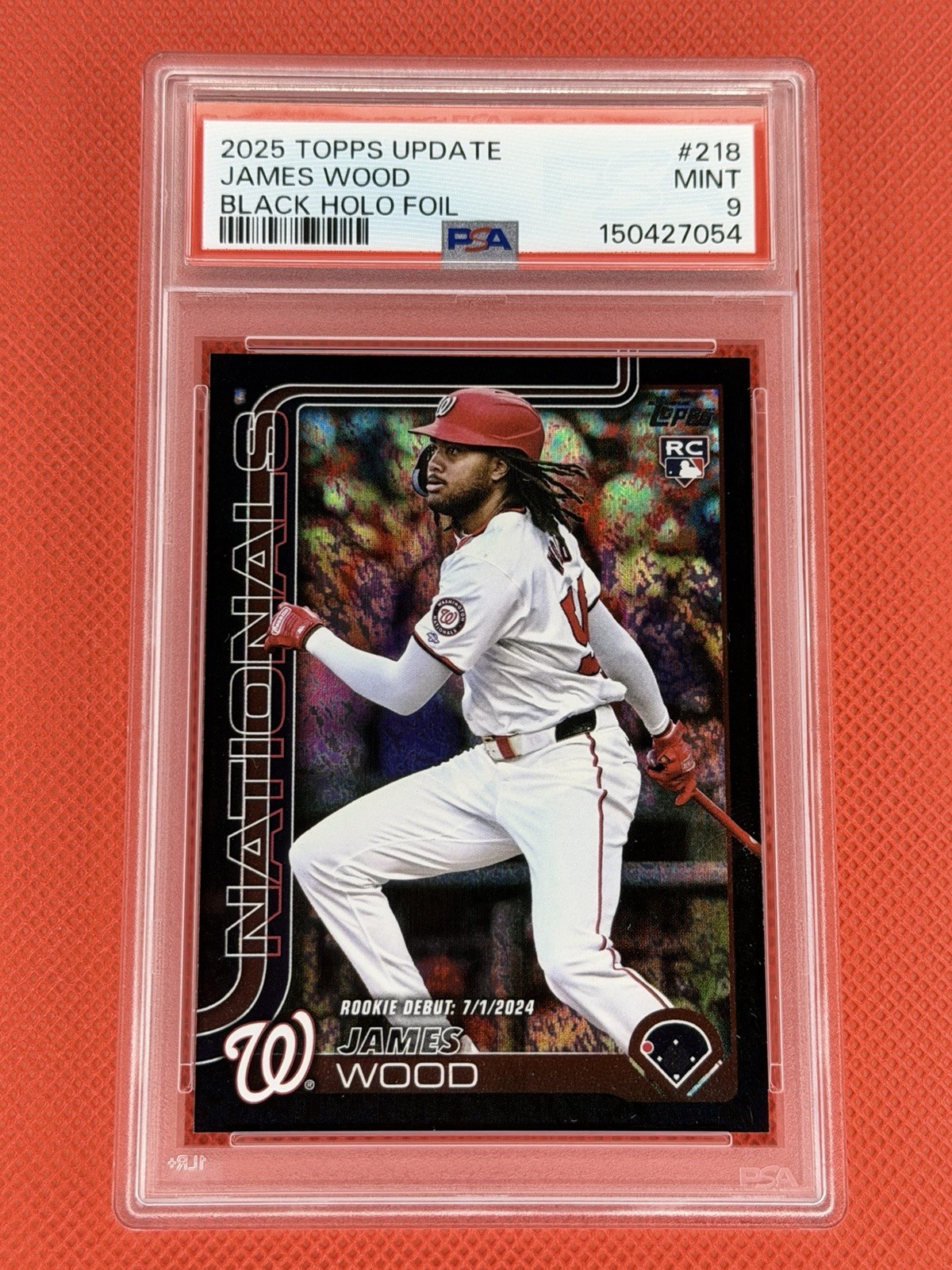 2025 Topps Update #218 RC James Wood BLACK Holo Foil 04/10 Nats PSA 9 MINT Pop 1