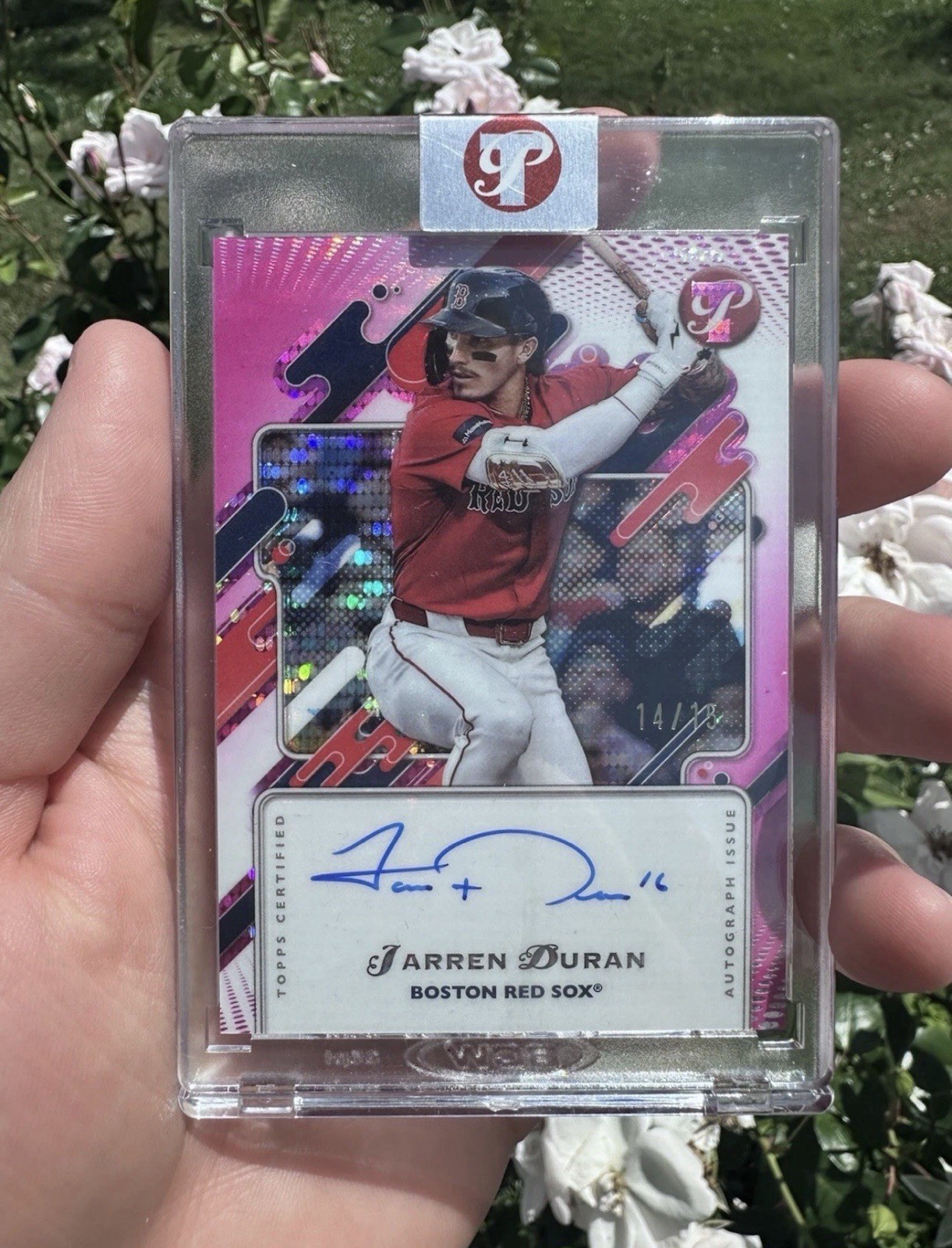 Topps 2025 Pristine Jarren Duran Pink Pulsar Refractor Autograph 14/15 Red Sox