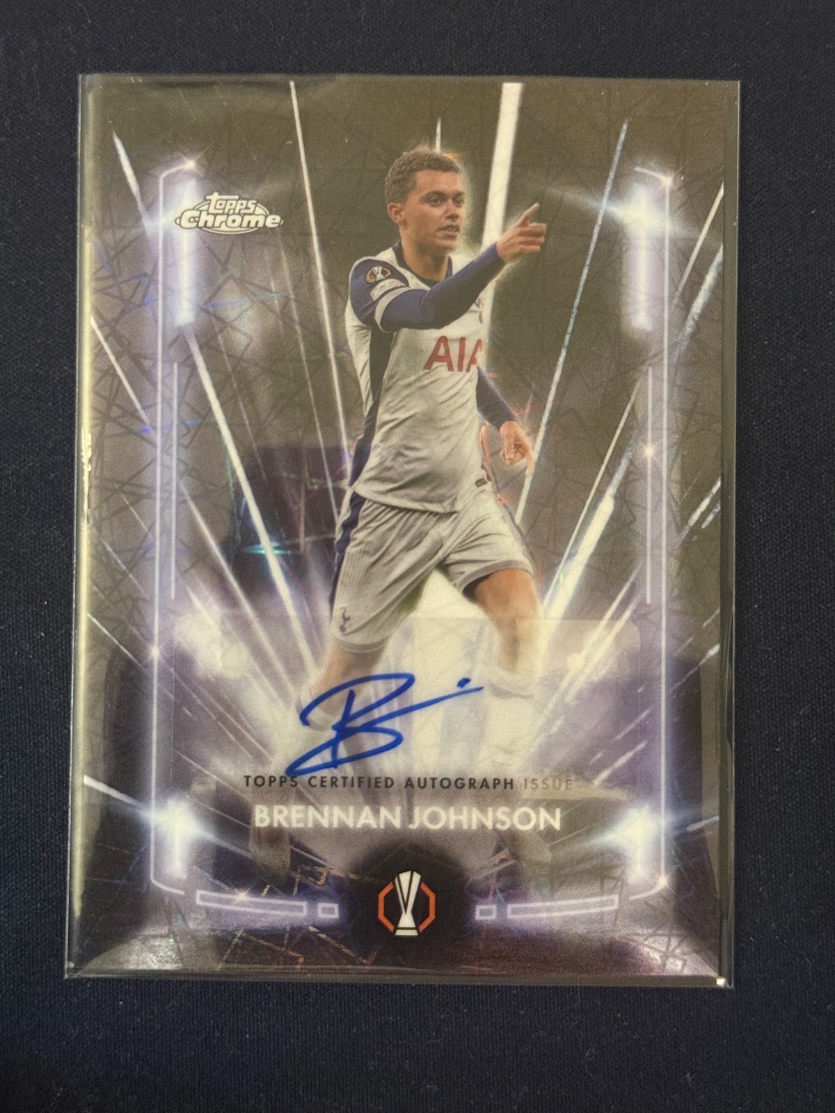 2024-25 Topps Chrome UEFA Brennan Johnson Black Lazer Auto Tottenham