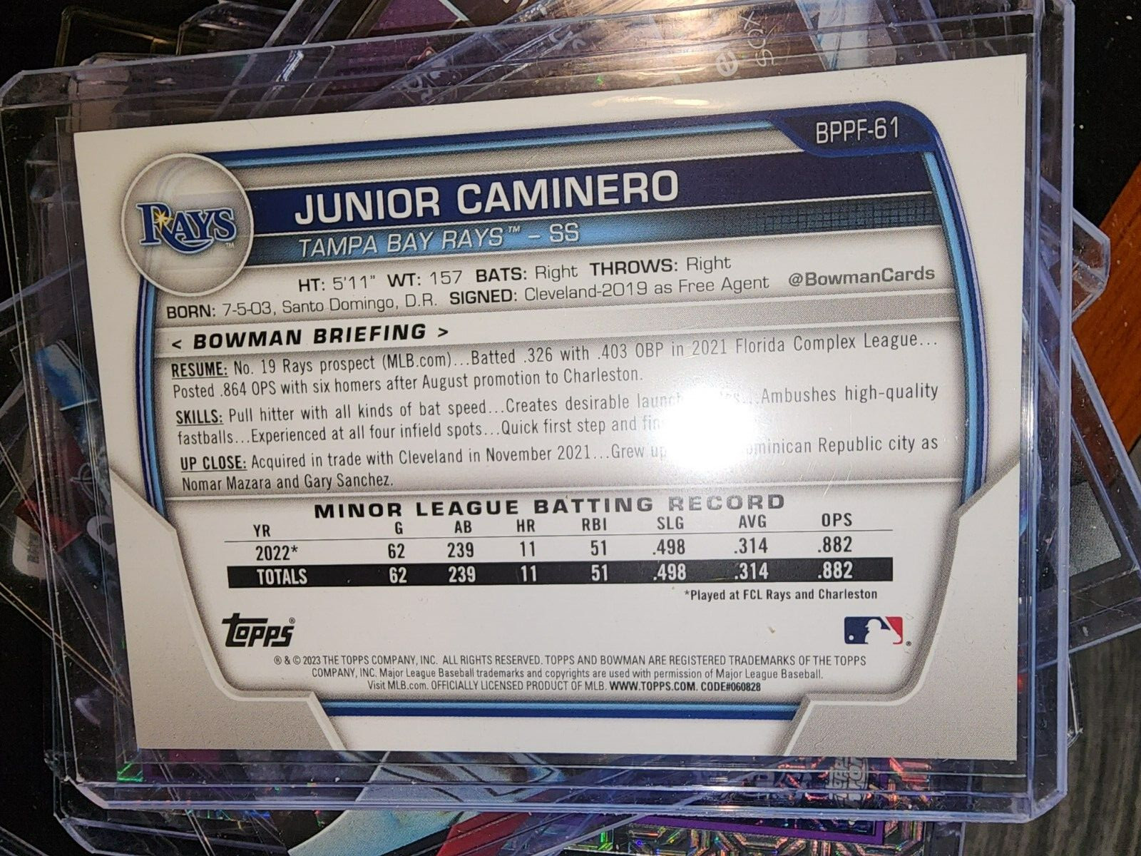 2023 BOWMAN BPPF-61 JUNIOR CAMINERO TAMPA BAY RAYS 1ST BOWMAN 1ST EDITION
