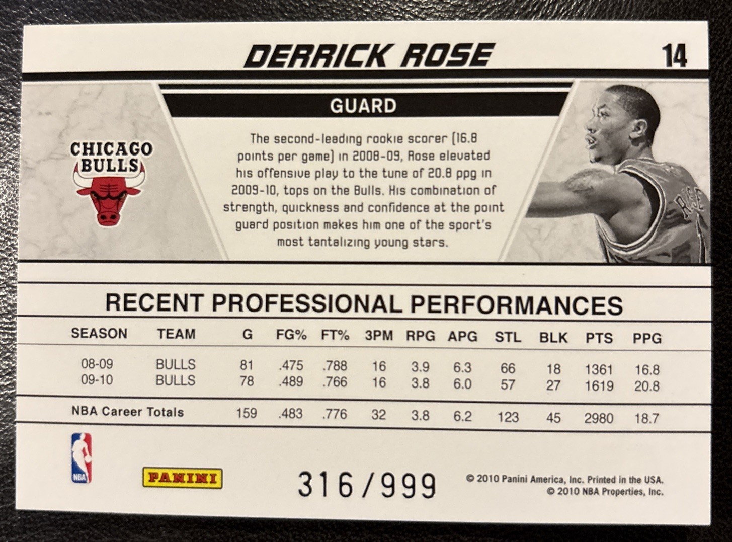 2010-11 Donruss #14 Derrick Rose (Bulls) Production Line 316/999 – L@@K