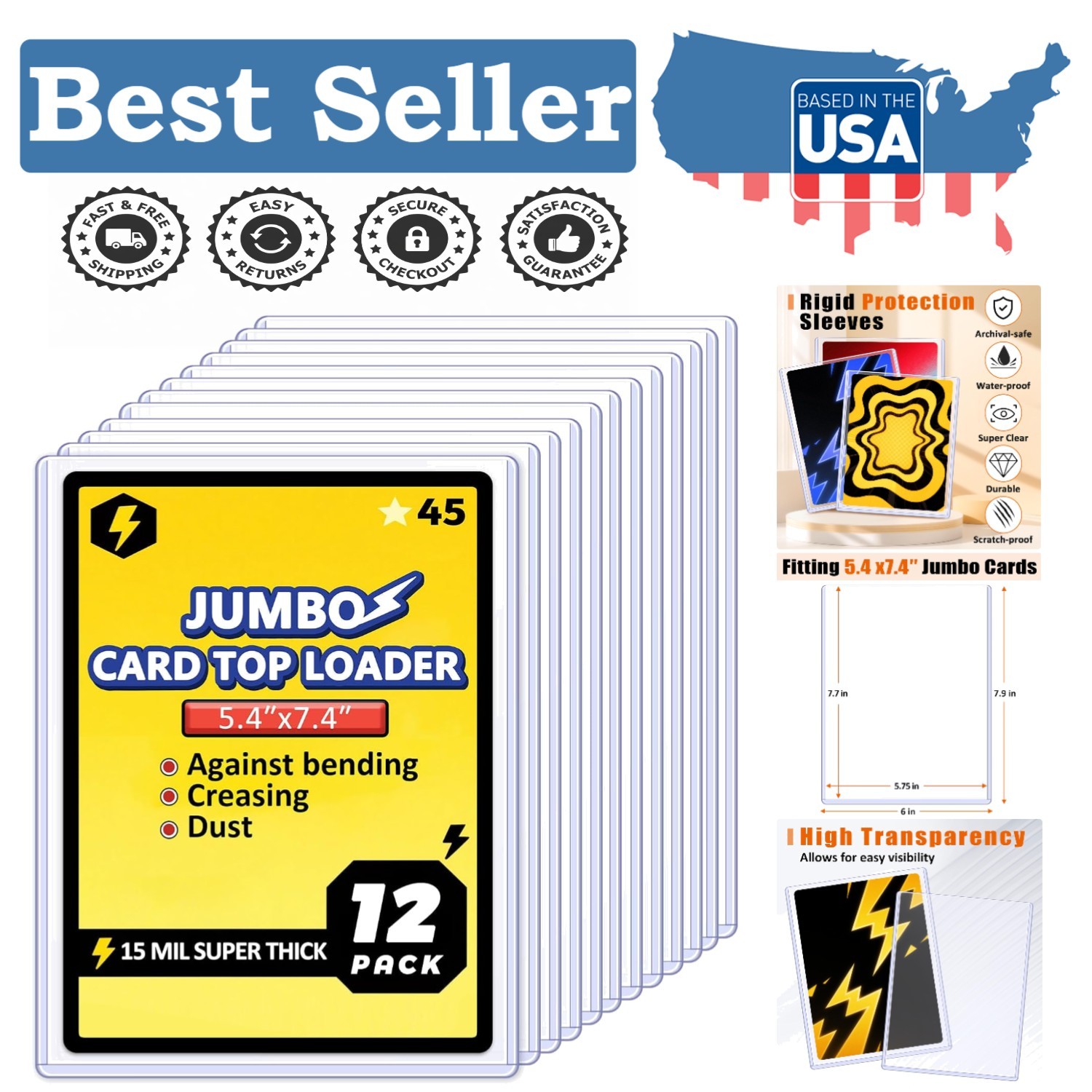 Jumbo Card Hard Sleeves, Top Loader for 5.4X7.4″ Jumbo Card -12 Pack