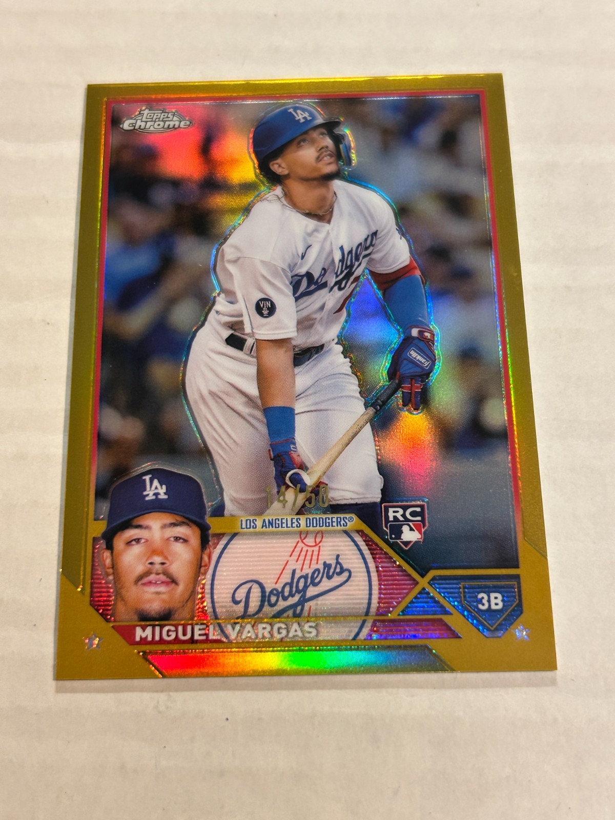 2023 TOPPS CHROME MIGUEL VARGAS 14/50 TRUE GOLD REFRACTOR ROOKIE DODGERS SP CS1