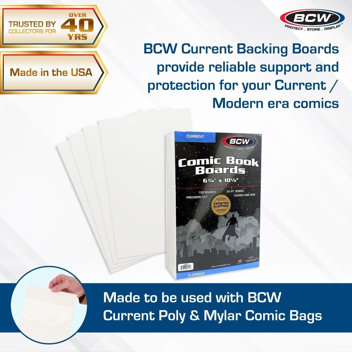 300 BCW Current Modern Resealable Comic Bags 2 MIL & Boards 6 3/4″ 200 Combo