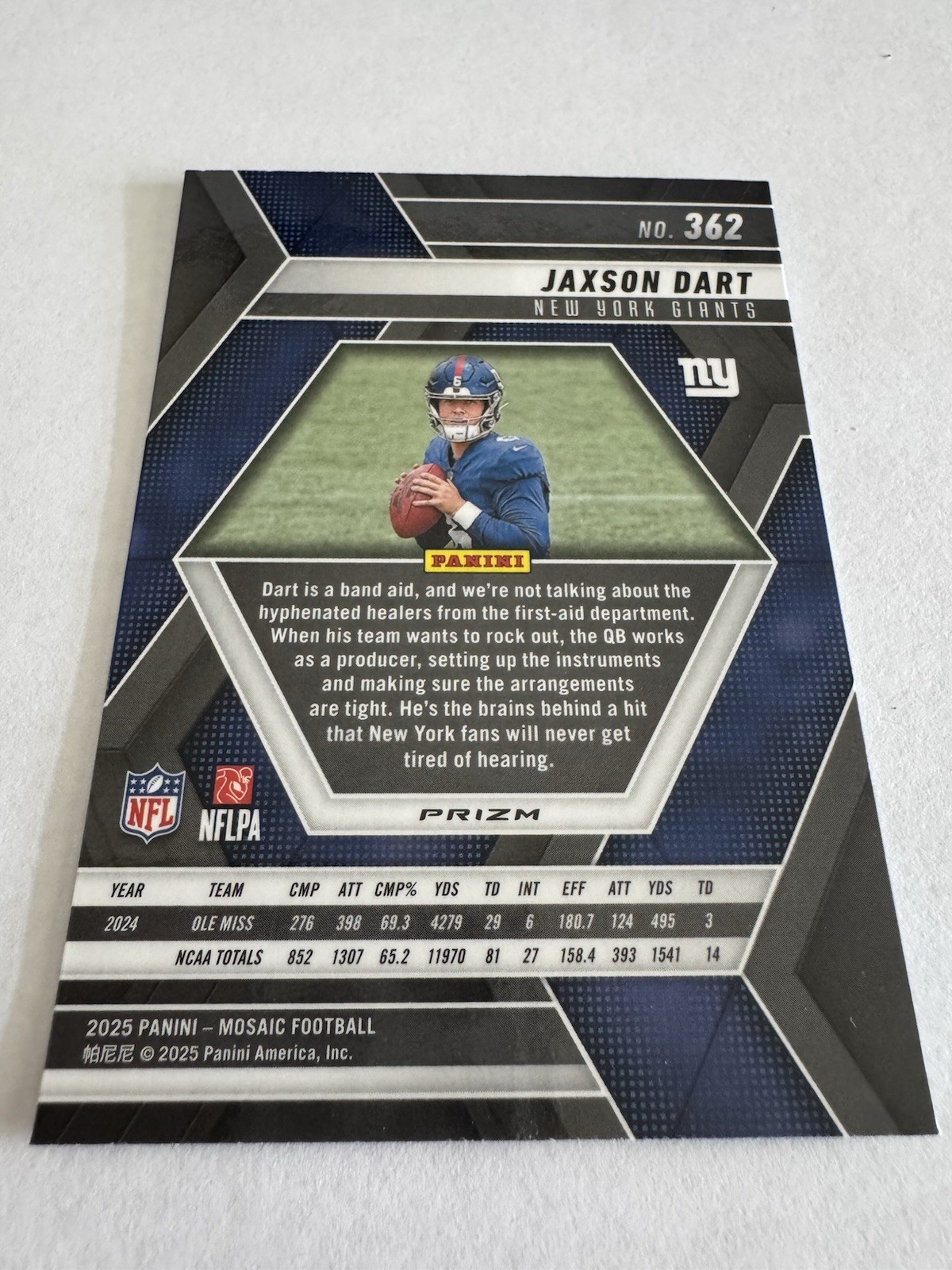 2025 Panini Mosaic – Rookies Jaxson Dart #362 Silver Prizm (RC) – NY Giants