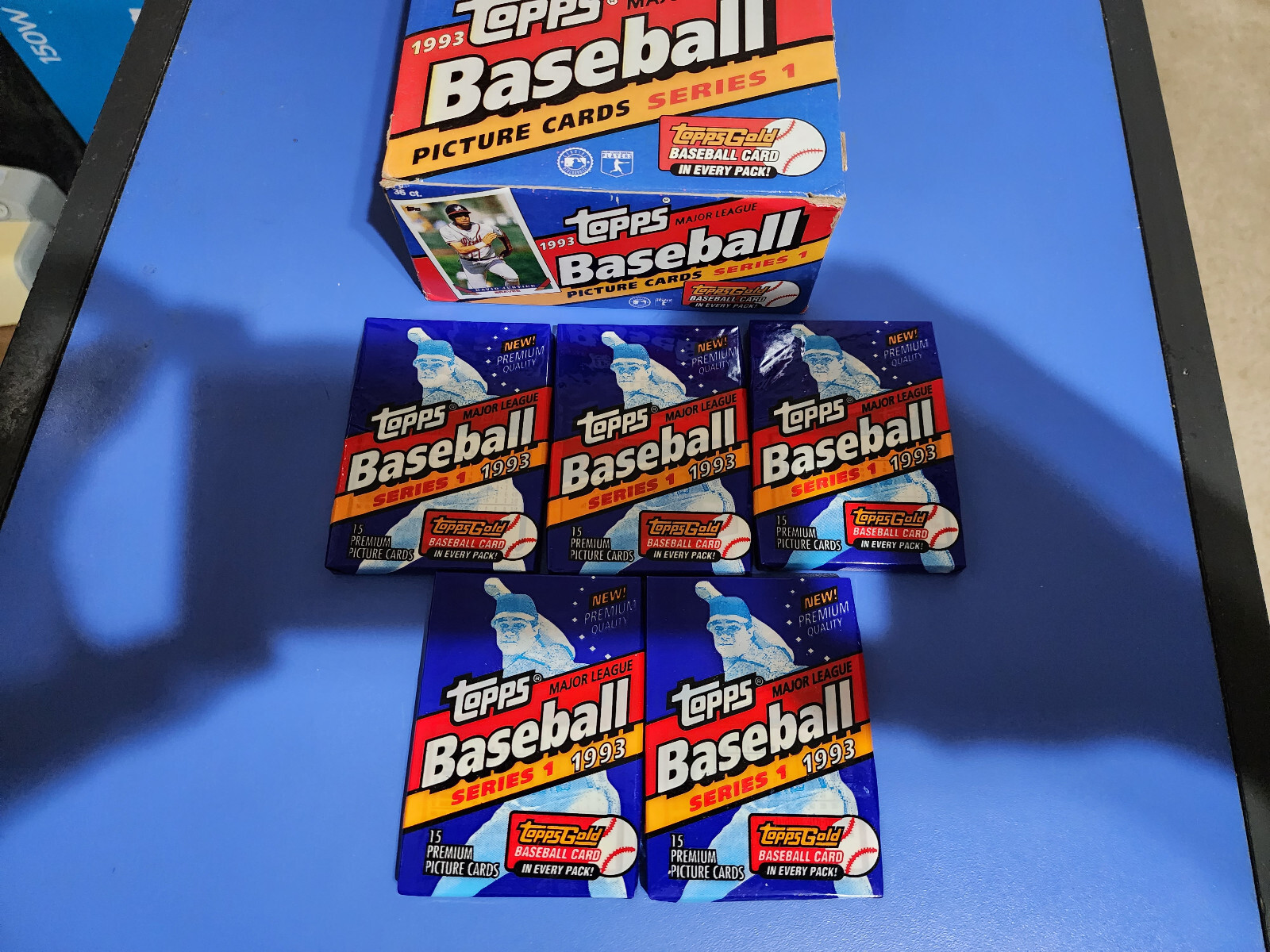 Five Unopened 1993 Topps Series 1 Baseball Card Packs (Possible Jeter RC)