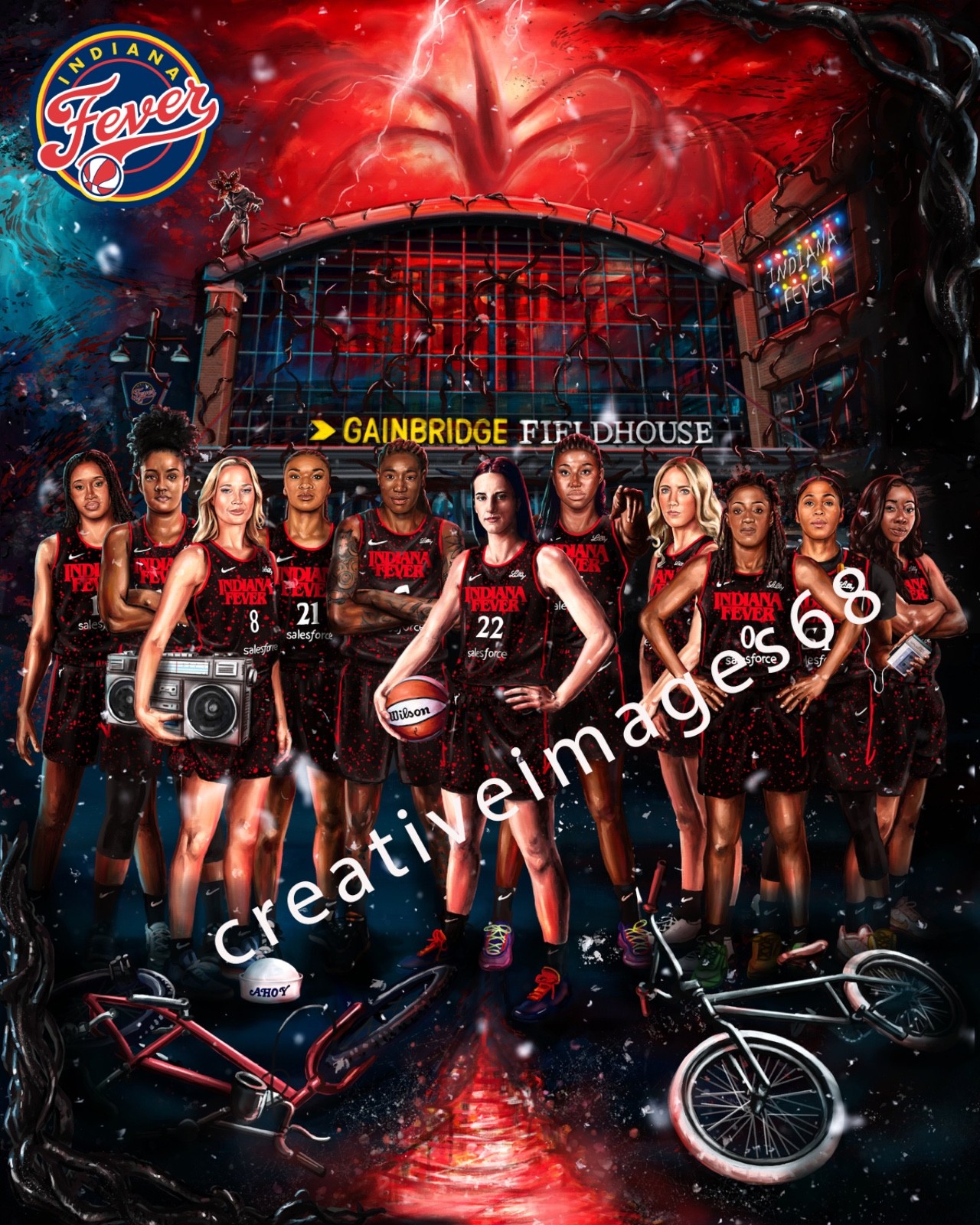 Caitlin Clark WNBA Indiana Fever Team 8×10 2025 Stranger Things Uniform design