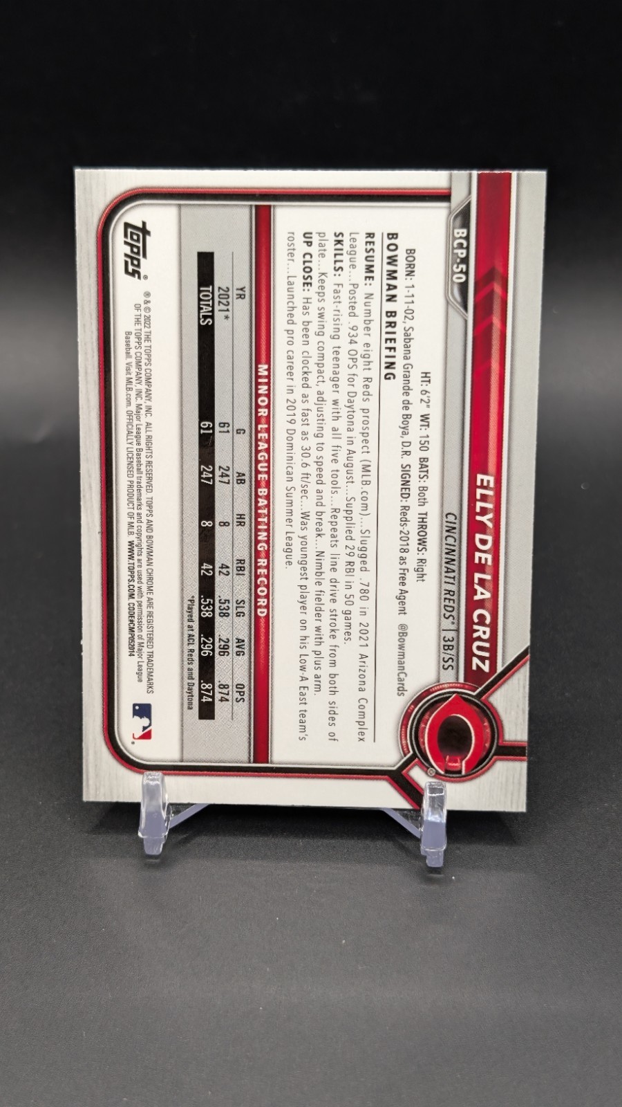 2022 Bowman Chrome 1st Bowman Elly de La Cruz #BCP-50 – Mojo Refractor – Reds