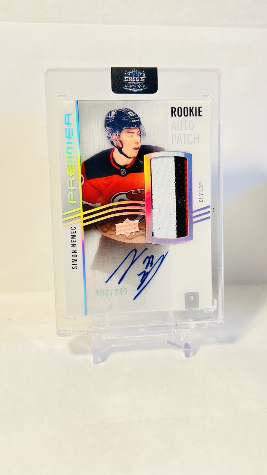 2023-24 UD Premier Rookie Auto Patch Simon Nemec /249 #AR-SN New Jersey Devils