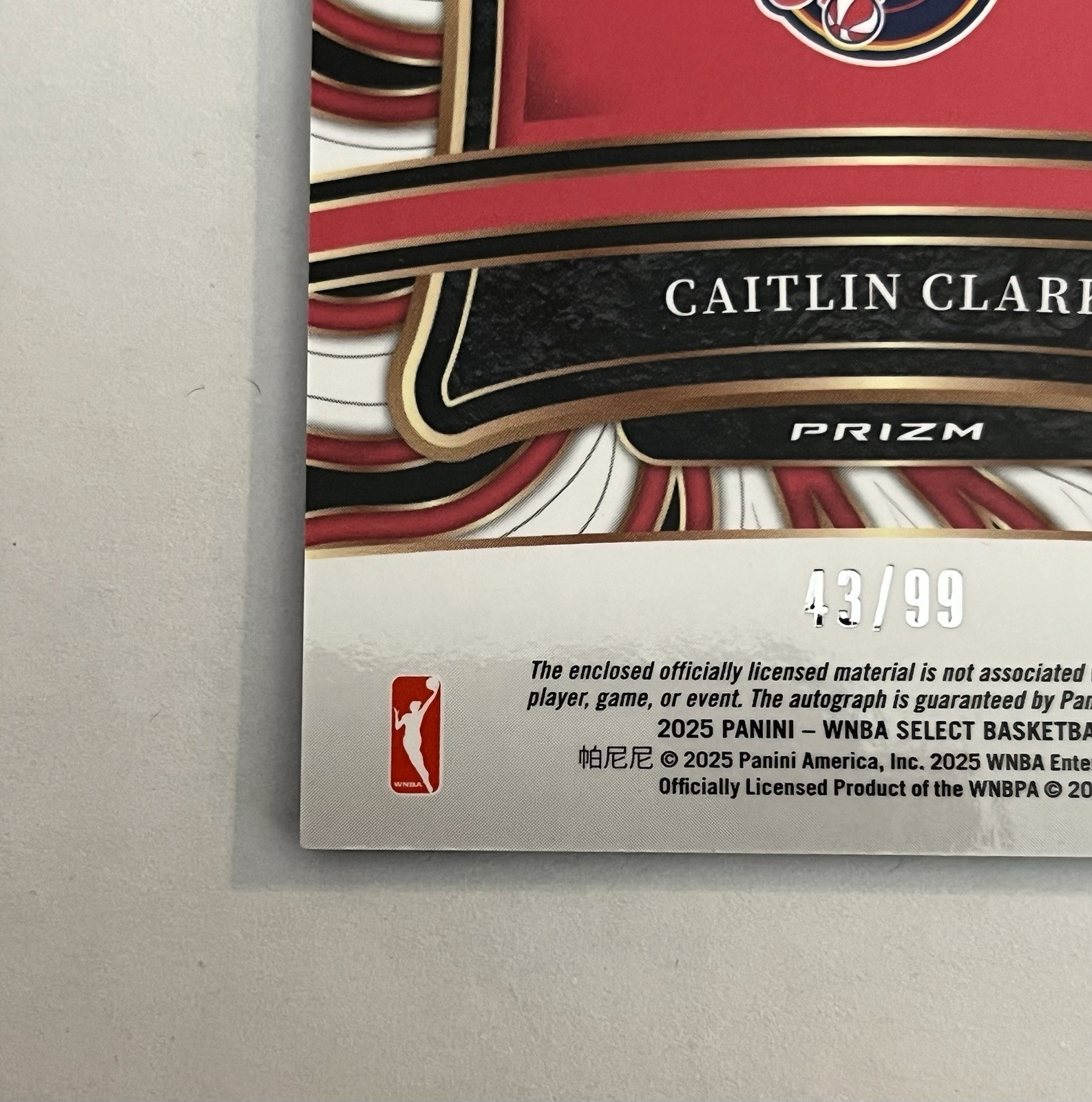 2025 Panini Select WNBA Autographed Memorabilia Caitlin Clark AM-CC Purple 43/99