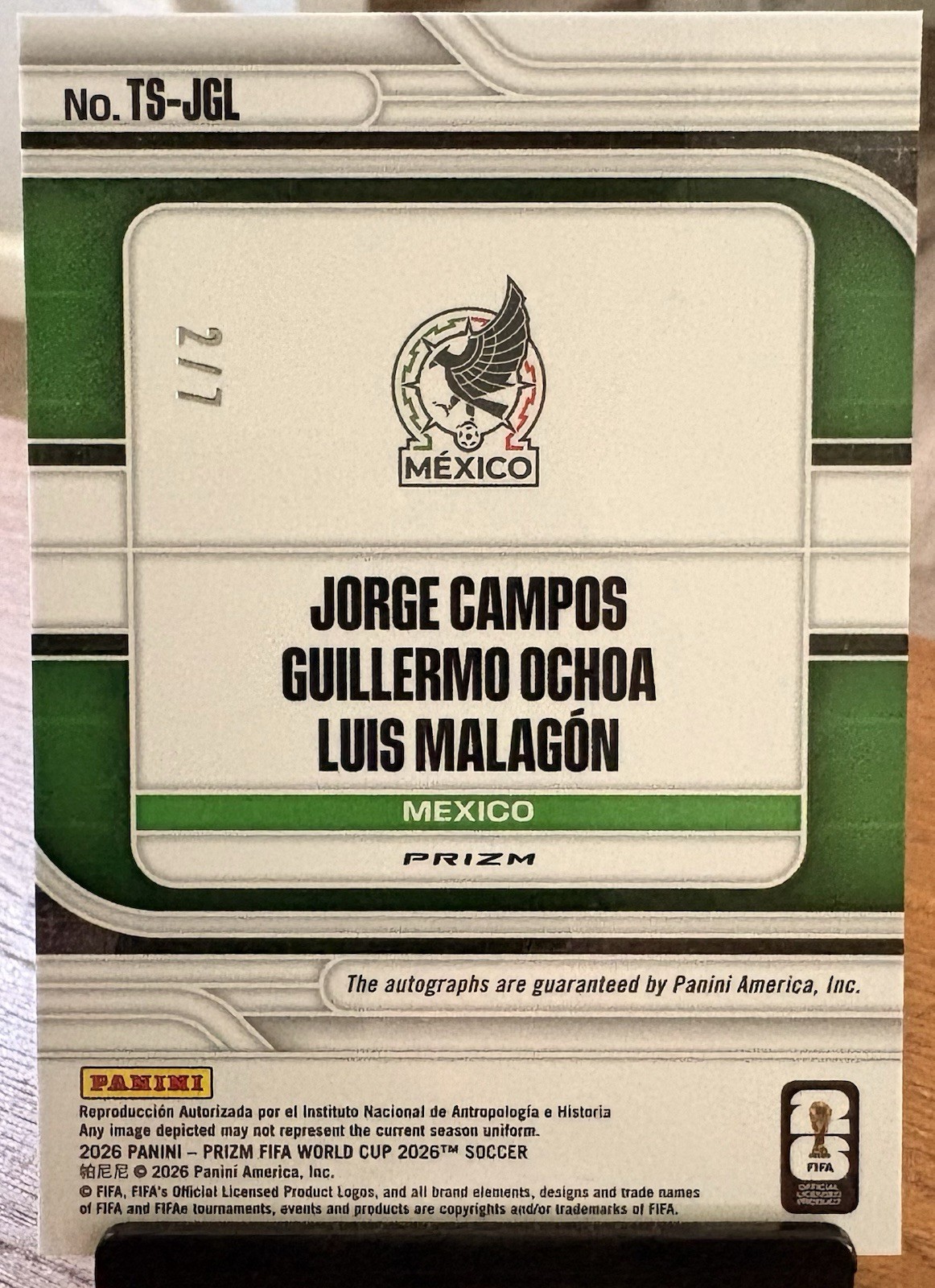 2026 Panini World Cup Prizm Campos, Ochoa, Malagon Mexico Triple Auto Red /7