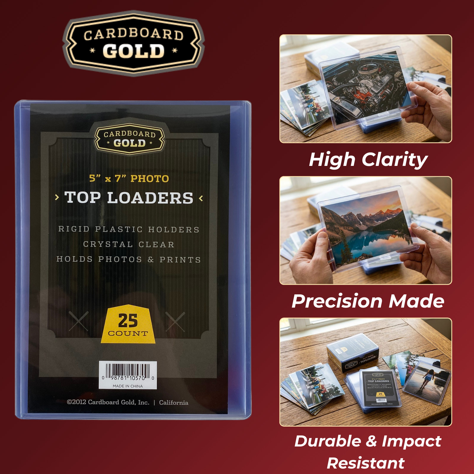 1000ct Cardboard Gold 5×7 Top Loaders for Postcards/Photos – Clear Rigid PVC