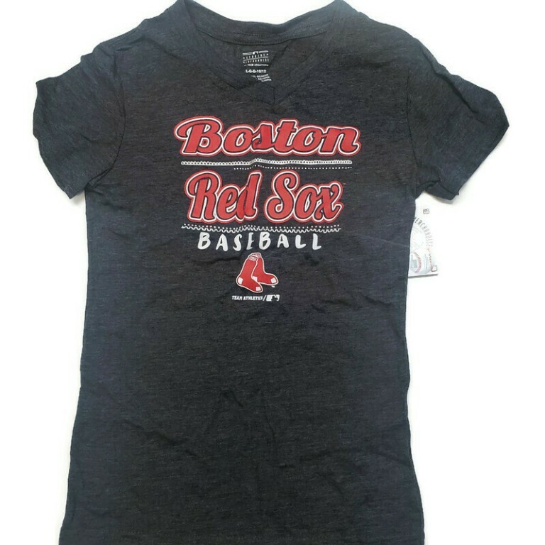 MLB Boston Red Sox Shirt Girls Size XS Extra Small S Gray V Neck Short Sleeve T