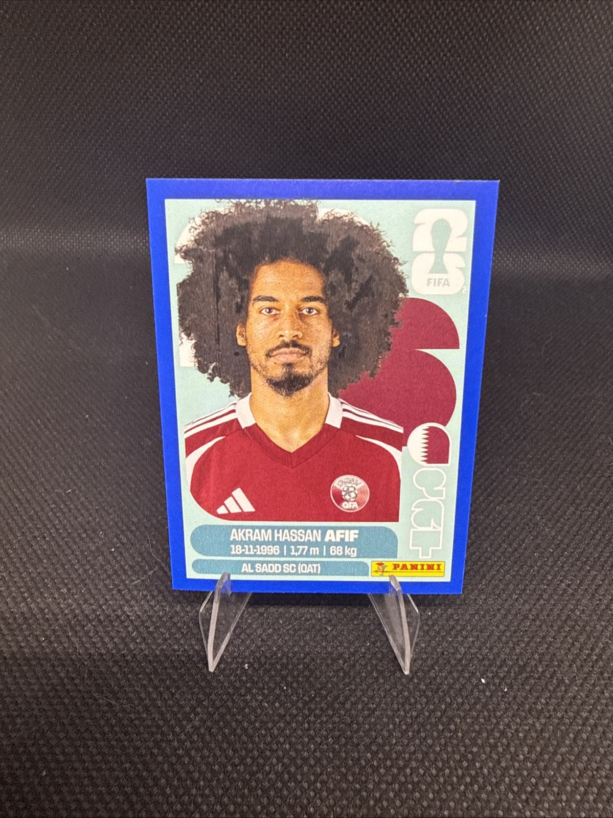 Panini FIFA World Cup BLUE PARALLEL STICKER AKRAM HASSAN AFIF