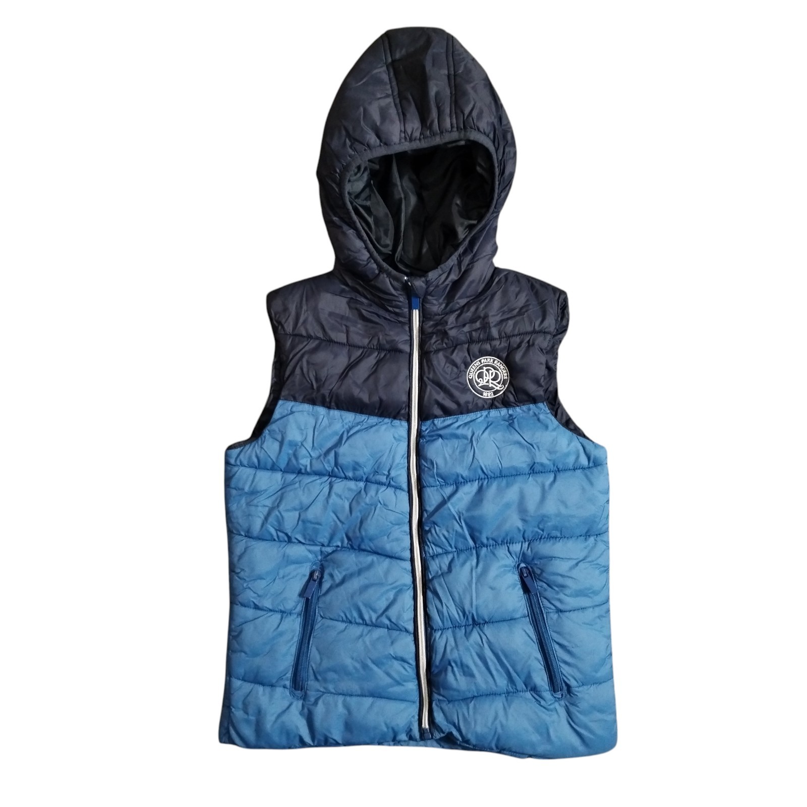 QPR Jacket Boys 9-10 Years Navy Blue Puffer Gilet Pad Hood Queens Park Rangers