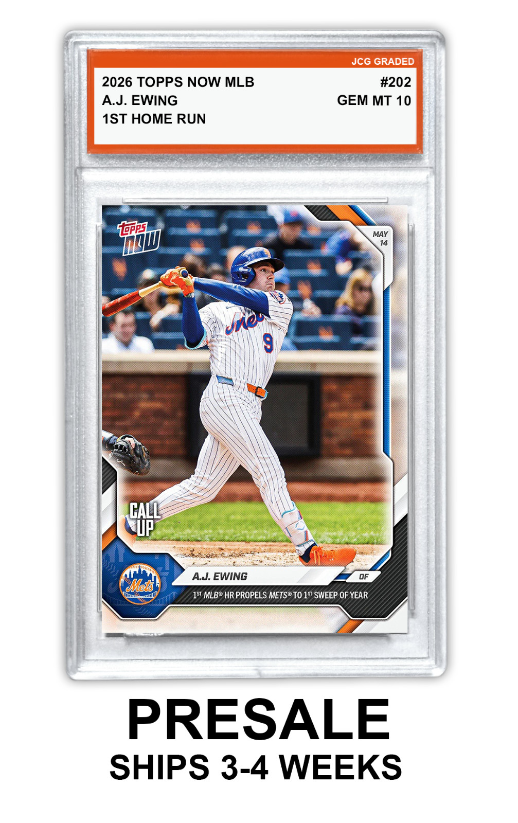 A.J. Ewing 2026 TOPPS NOW MLB #202 RC 1st Home Run Graded Gem Mint 10 – Presale