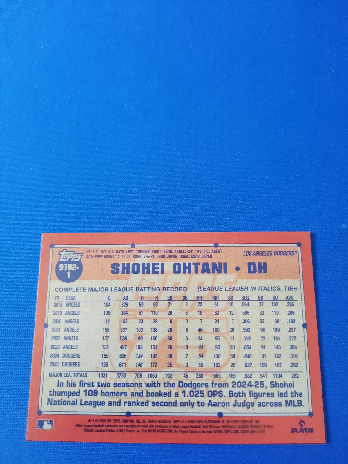 2026 Topps Series 2 Shohei Ohtani 1991 Design Los Angeles Dodgers #91B2-1