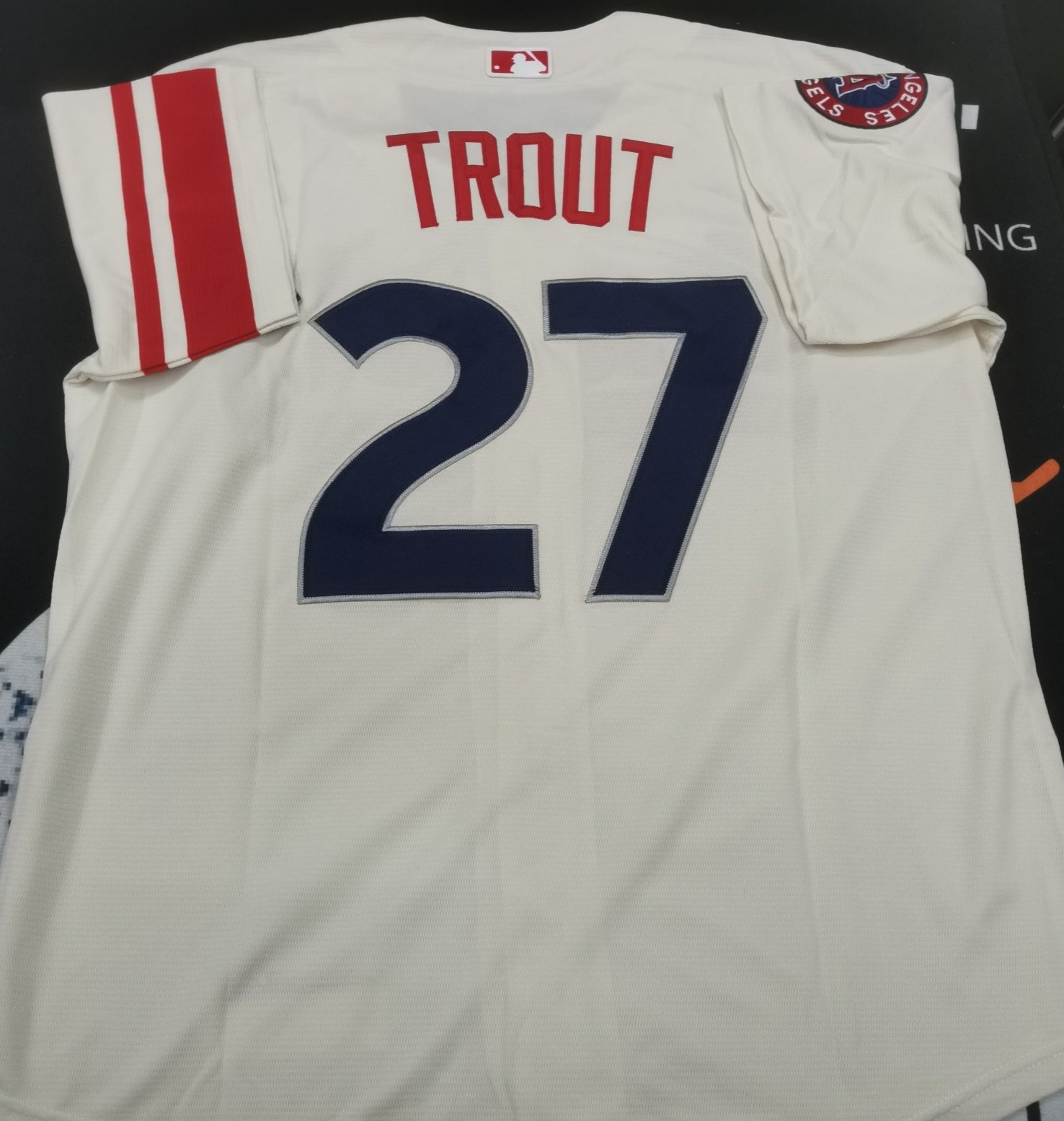 Mike Trout #27 LAA Angels City Connect Cream Cool Base Sewn Stitched Jersey.