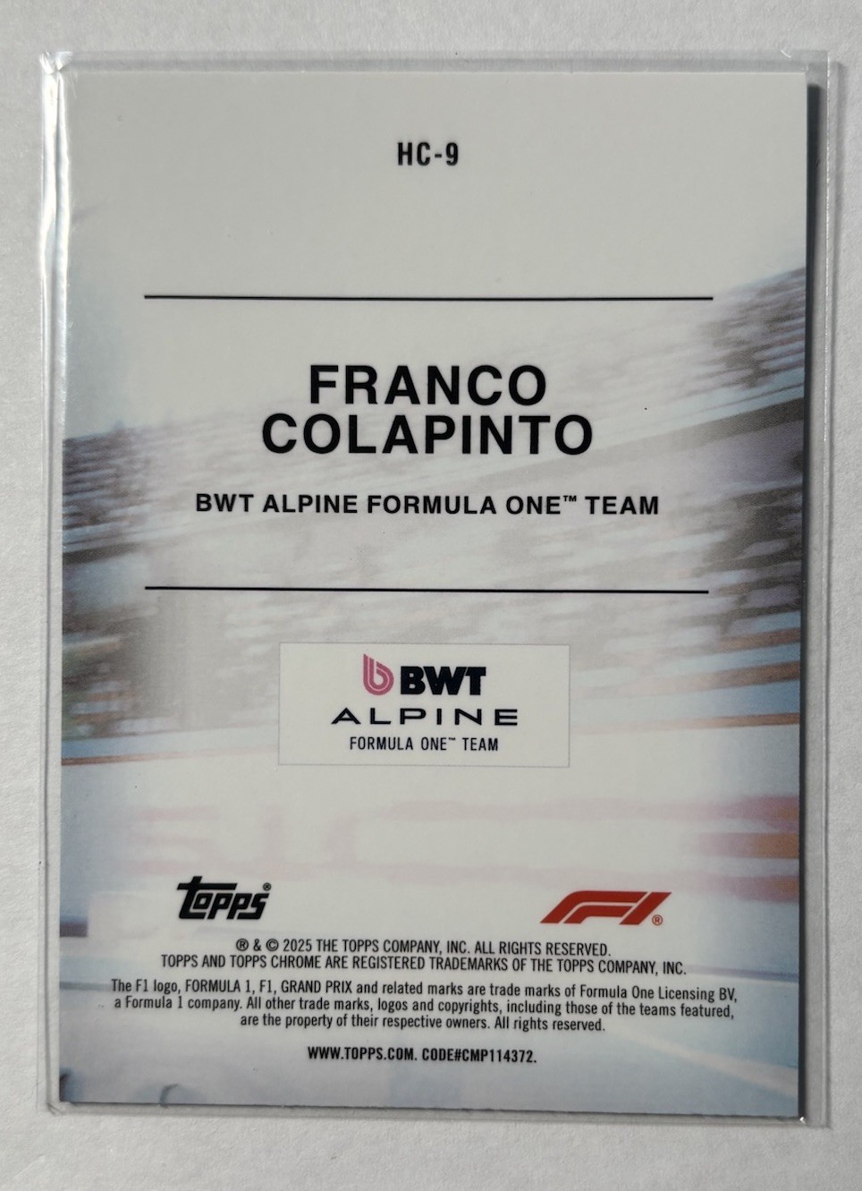 2025 Topps Chrome Formula 1 – Helmet Collection Franco Colapinto #HC-9 (RC)