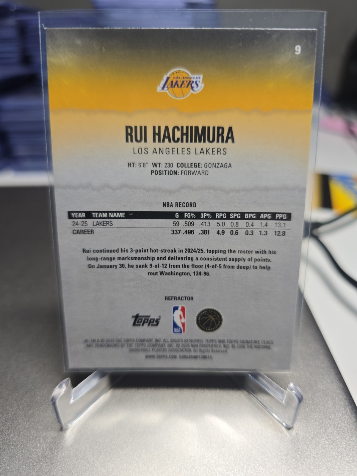 RUI HACHIMURA 2025-26 Topps Signature Class Basketball Chrome NBA Card #9 Lakers
