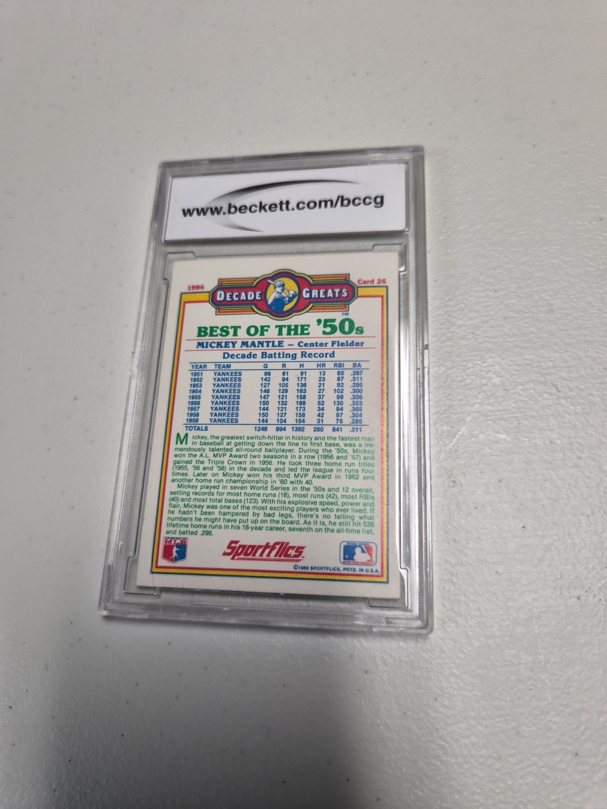 1986 Sportflics Decade Greats – Mickey Mantle #26