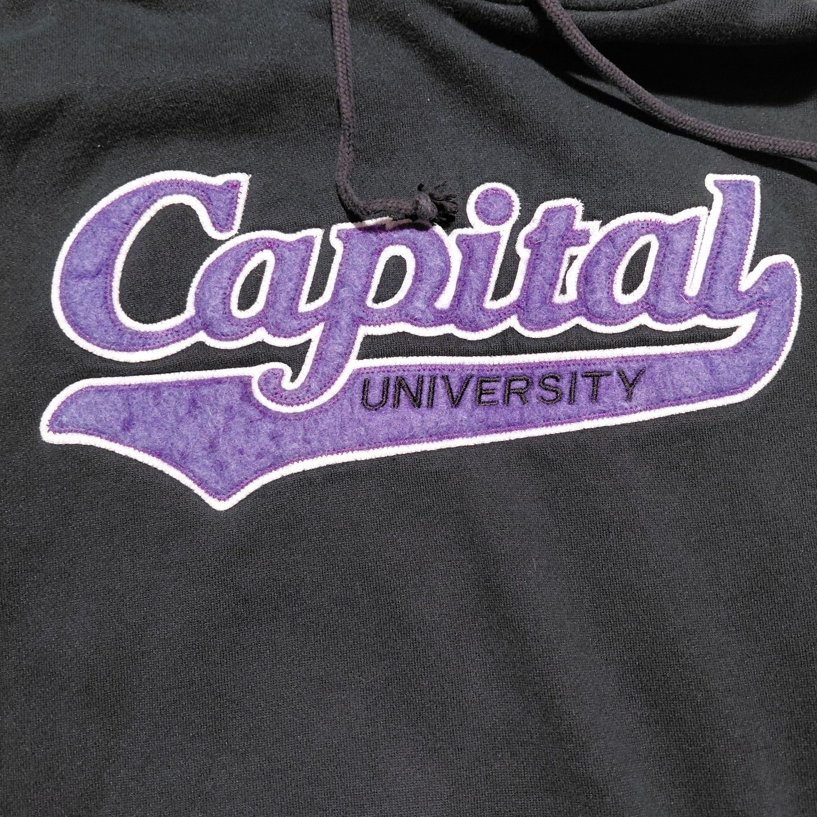 VTG Capital University Cbus OH Black Varsity Patch Jansport Hoodie Sweatshirt L
