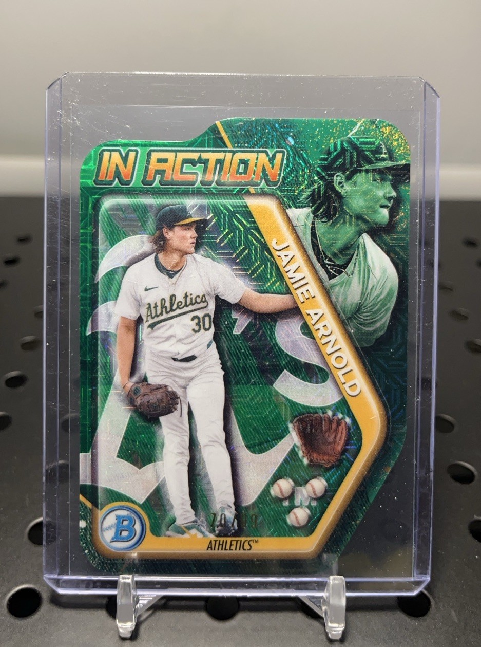 Jamie Arnold 2025 Bowman Draft In Action Green Mojo Ref /99 #BIA-3 Athletics A’s