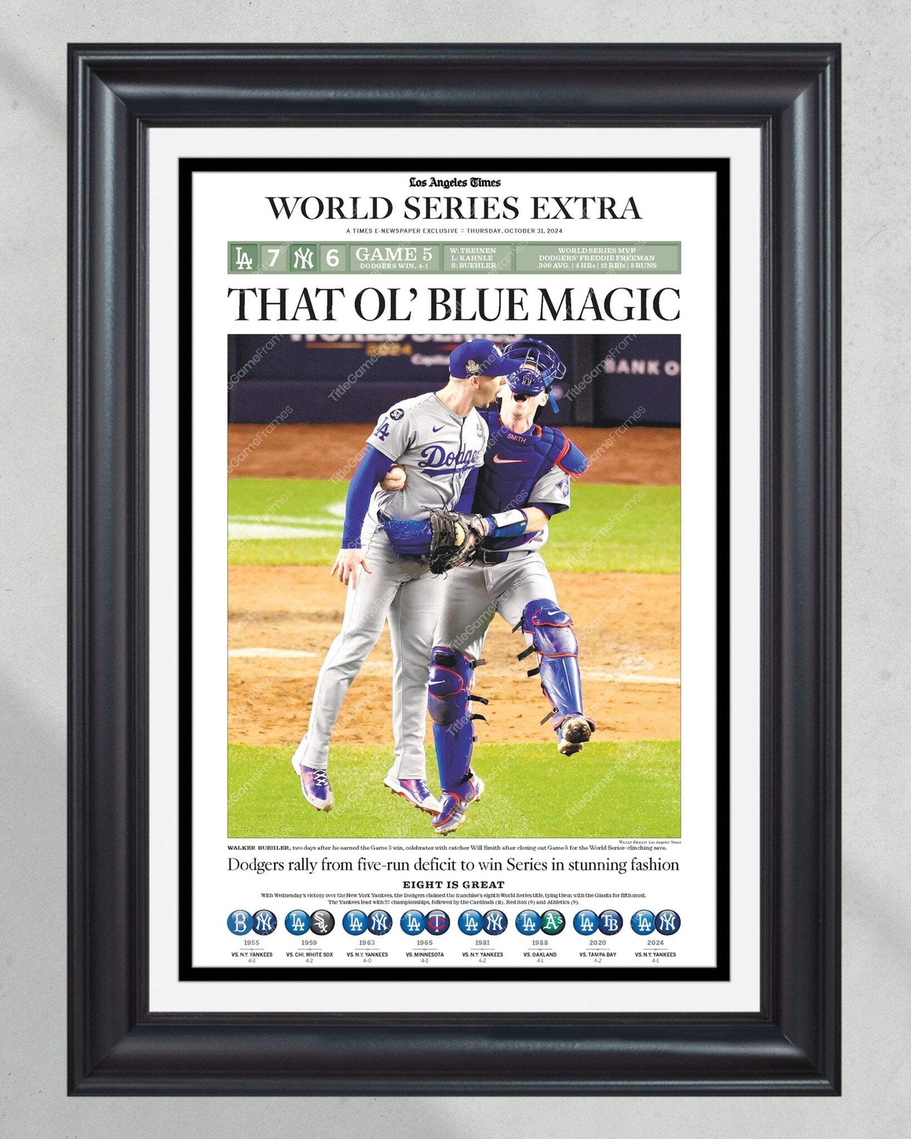 2024 LA Dodgers World Series Champions “BLUE MAGIC” Framed Newspaper