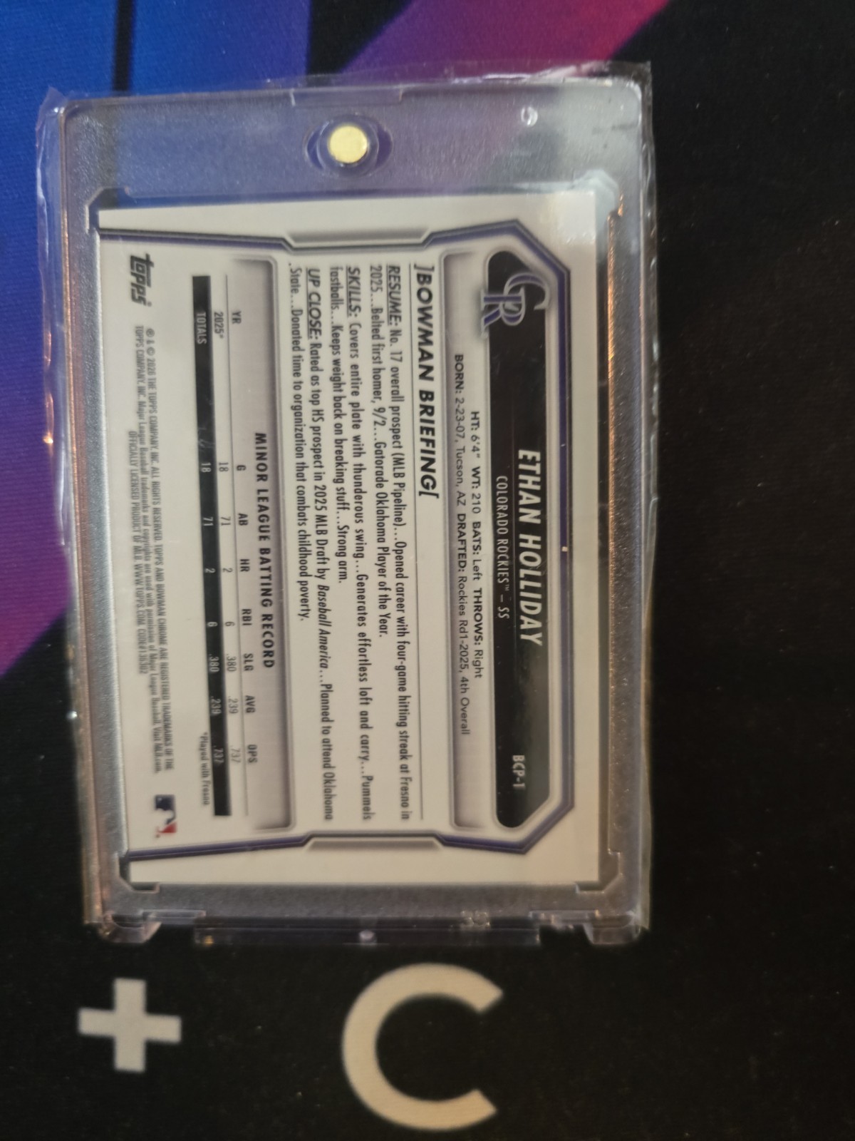 Ethan Holliday 1st 2026 Bowman Chrome Orange Refractor#07/ 25 ROCKIES