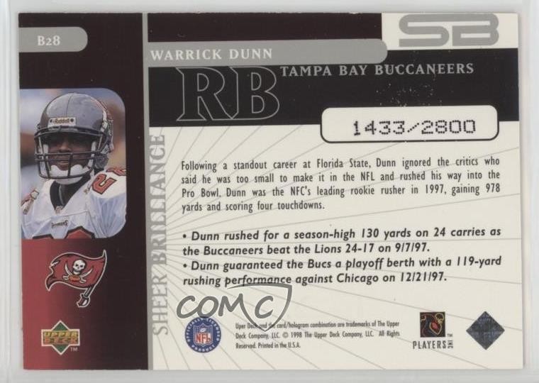 1998 Black Diamond Rookie Edition Sheer Brilliance /2800 Warrick Dunn #B28 md3