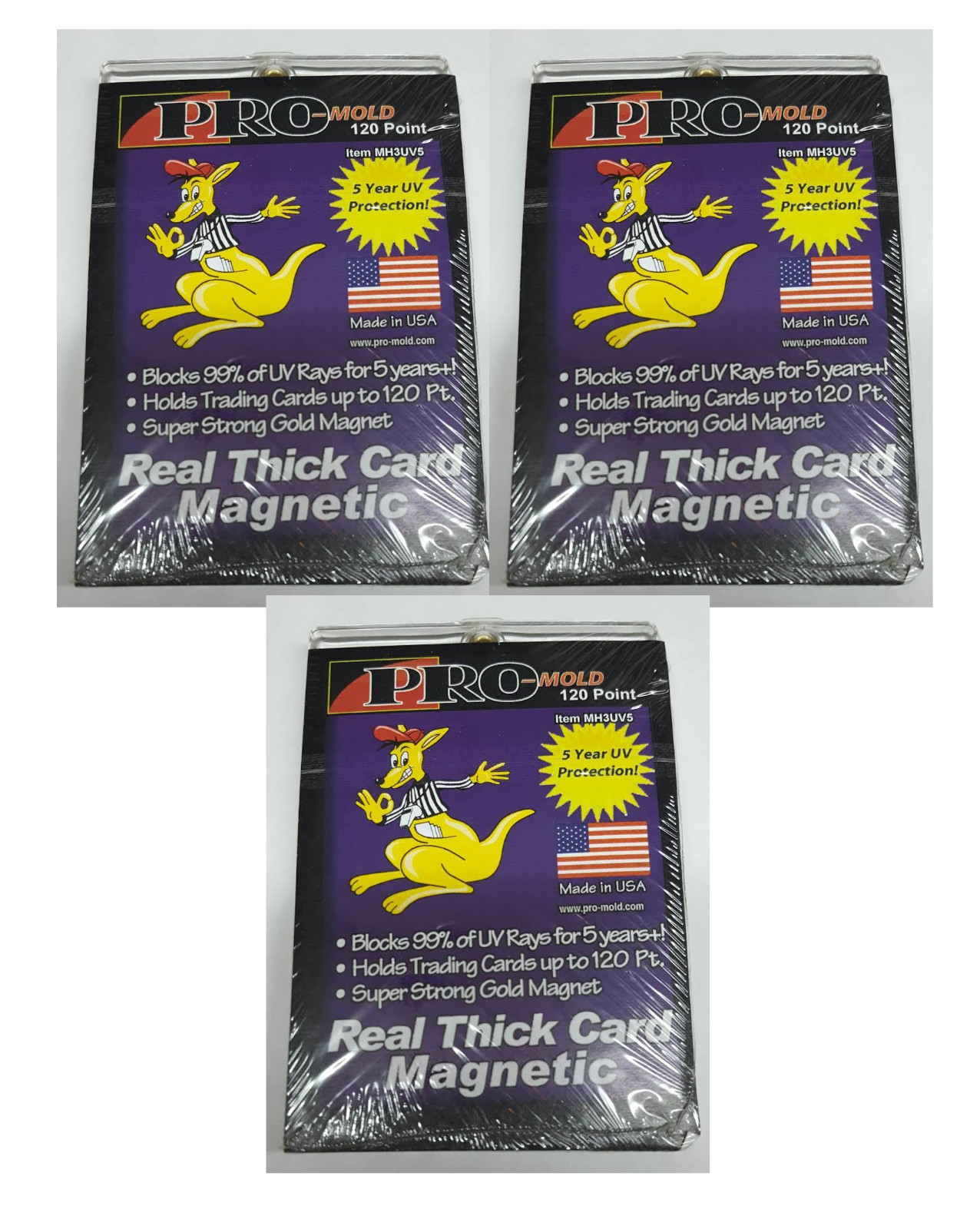 (3-Pack) Pro-Mold Magnetic One-Touch Trading Card Holder 120pt Xtra Thick Patch