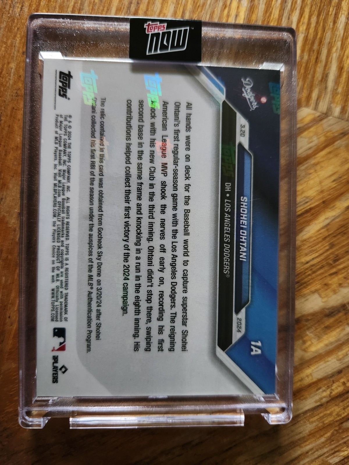 2024Topps Now Shohei Ohtani Card # 1 Dodgers Debut Collects 2 Hits Seoul 31/125