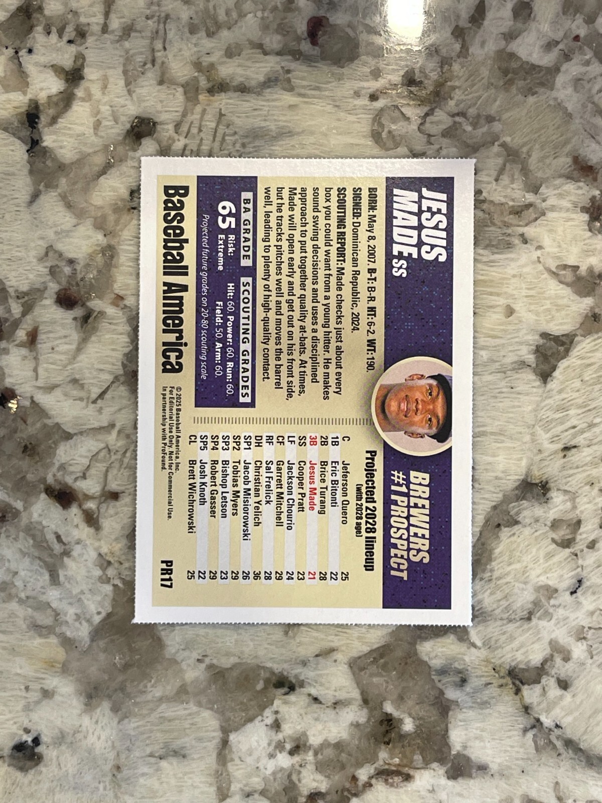2025 Baseball America Jesus Made #PR17 #1 Prospect Milwaukee Brewers