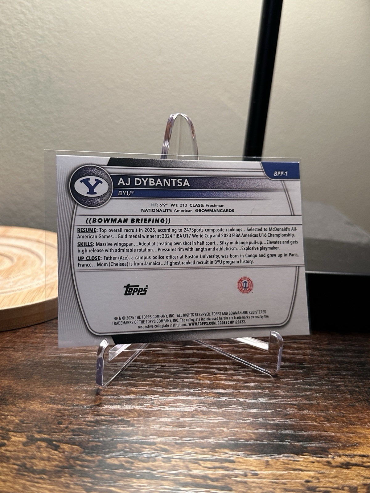 AJ Dybantsa 2025-26 Bowman Basketball Prospects #BPP-1 BYU 1st Bowman Paper