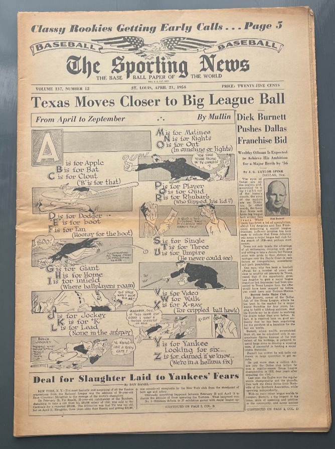 1954 SPORTING NEWS BASEBALL NEWSPAPER HANK AARON DEBUT BOX SCORE MICKEY MANTLE