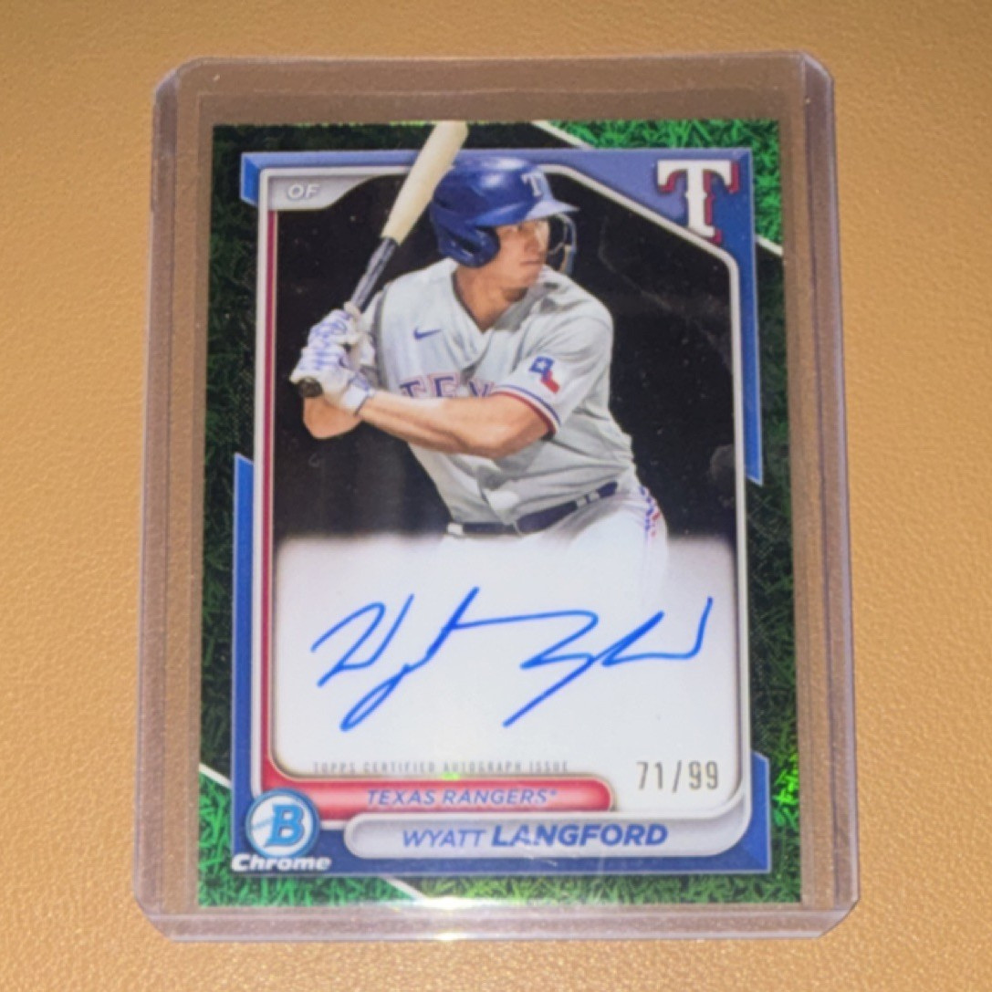 Bowman Chrome Wyatt Langford Baseball Auto #71/99 Serial Numbered Texas Rangers