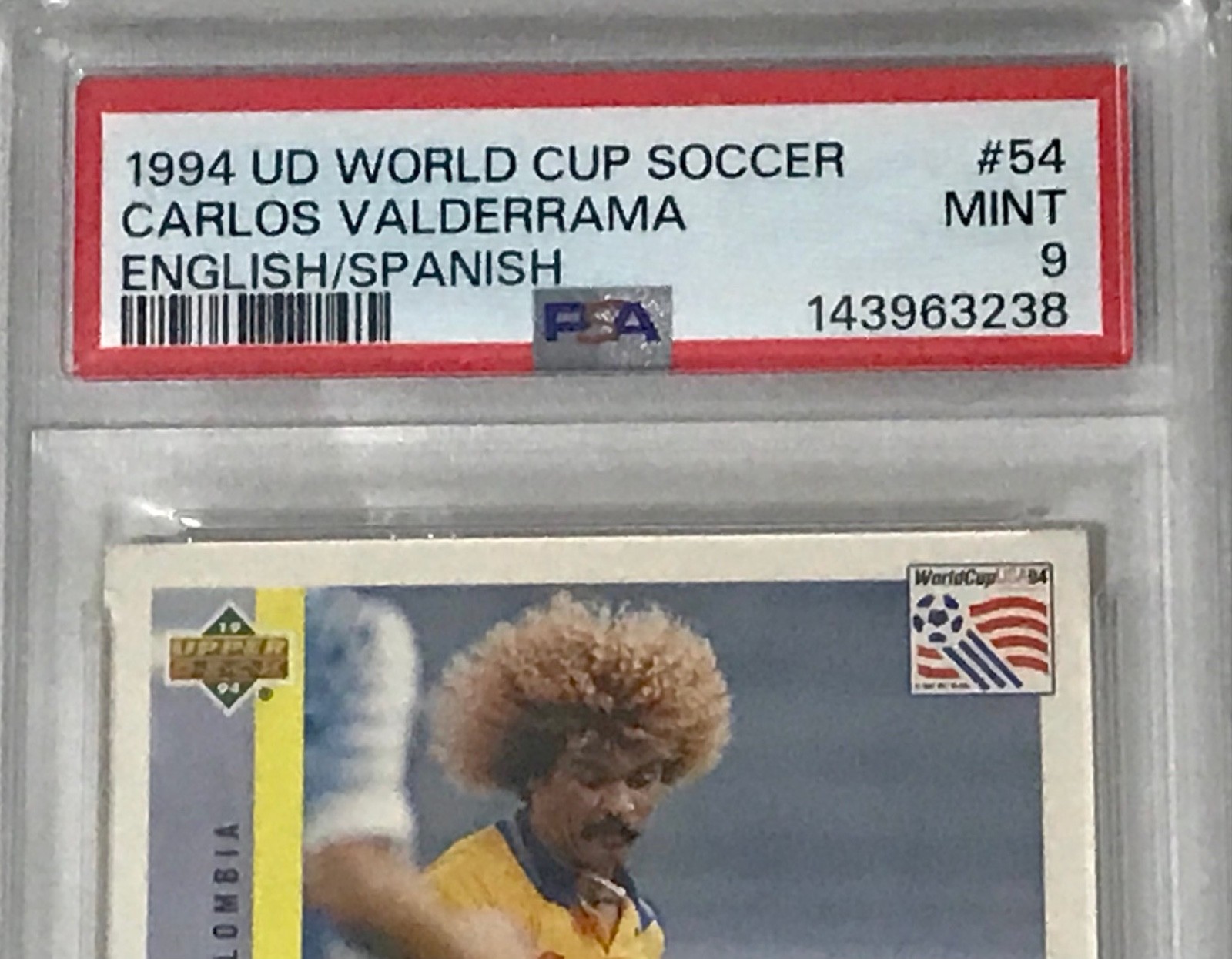 CARLOS VALDERRAMA 1994 UD WORLD CUP SOCCER ENGLISH/SPANISH #54 PSA 9 MINT