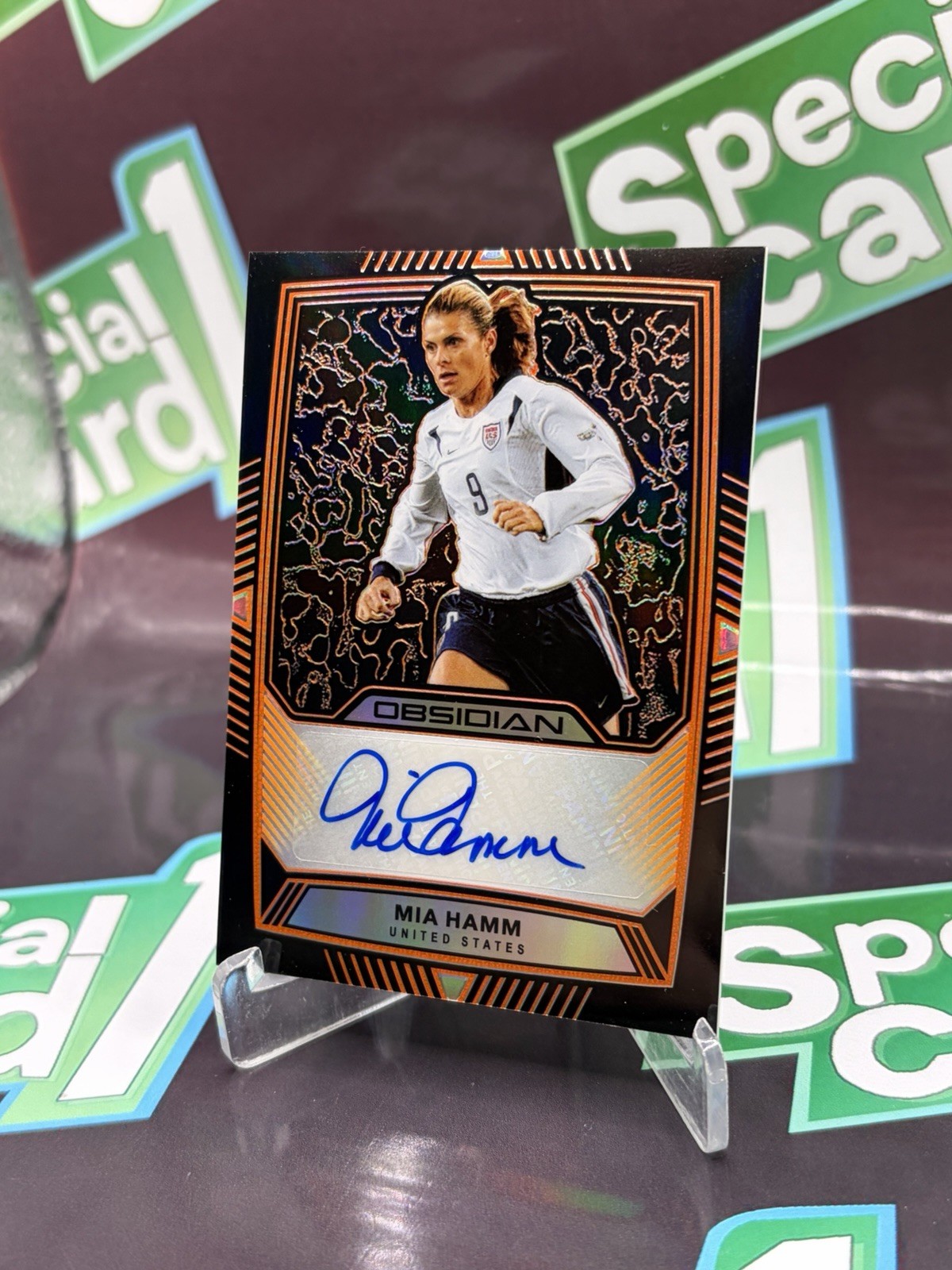2019-20 Panini Obsidian Mia Hamm Autograph /50 SSP SP #OB-MIA USWMNT Orange