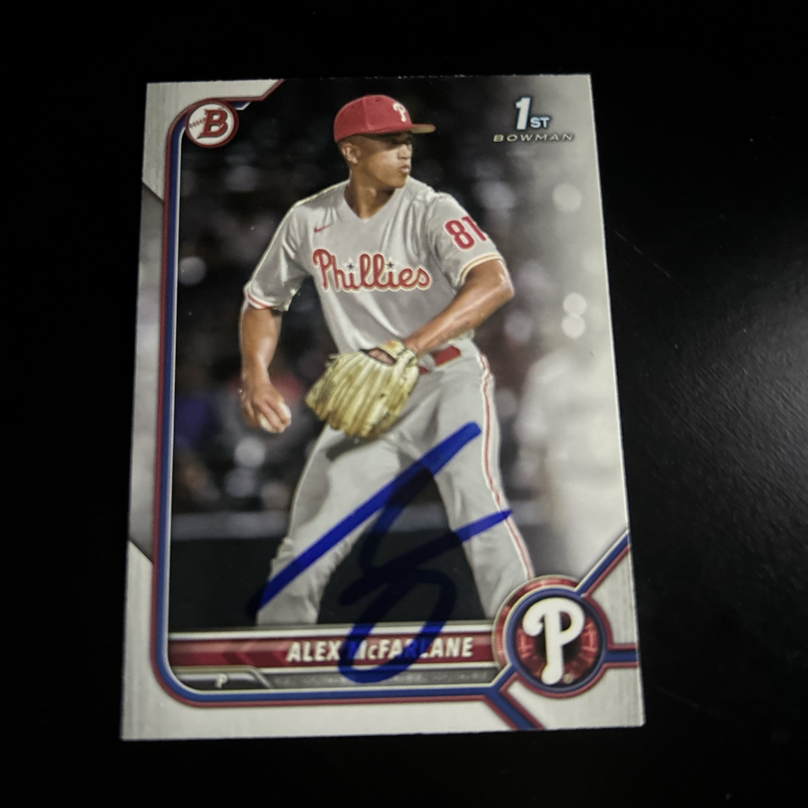 ALEX McFARLANE Signed Autographed 2022 Bowman Card #BD-117 Philadelphia Phillies