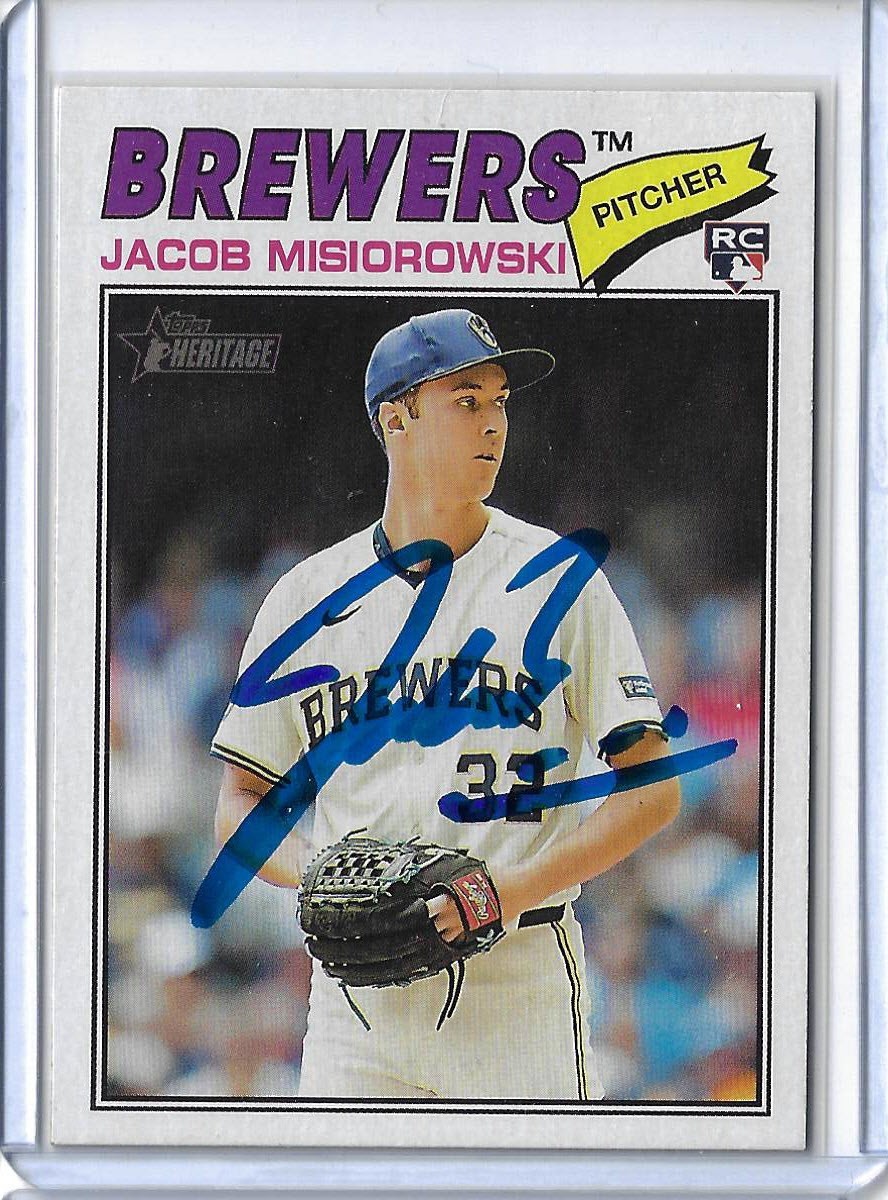 Jacob Misiorowski Autographed 2026 Topps Heritage 144 Rookie Card RC BREWERS ACE