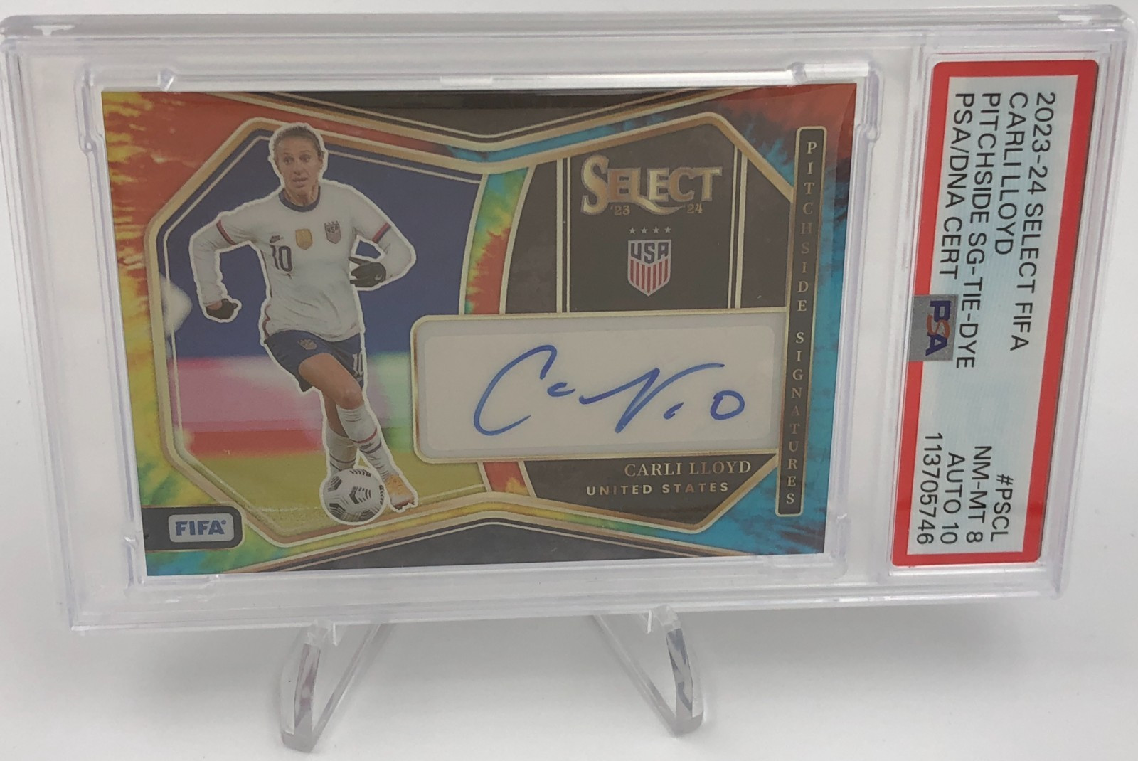 CARLI LLOYD AUTO Card 2023-24 Panini SELECT FIFA RARE/25 TEAM USA PSA 8 AUTO 10